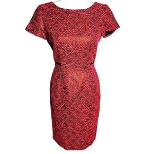 Antonio Melani Pink Black Diamond Short Sleeve Metallic Tweed Midi Dress